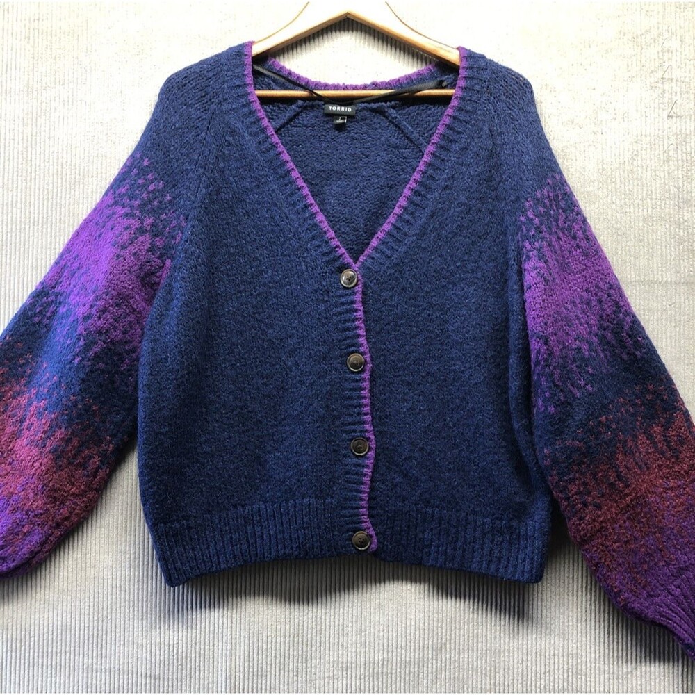 Torrid Cardigan Sweater Womens 2 Blue Purple Wool Blend Cosby Academia Retro Pre